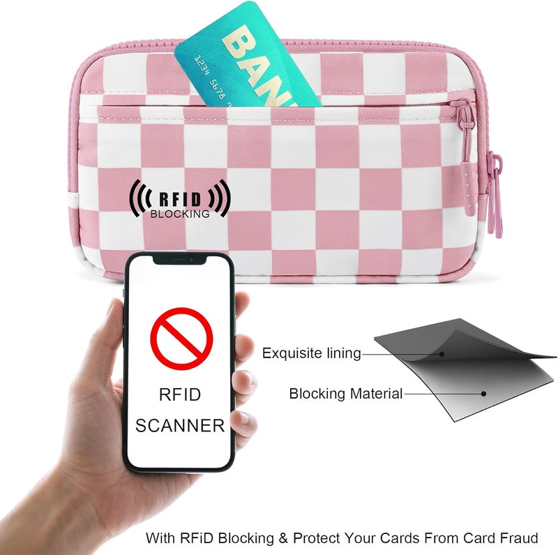 NEWROGENG Checkered WristleWallets for Women, RFID Wallet Crossbody with 4 Zippers, Credit Card Holder Cell Phone Organizer - Image 4